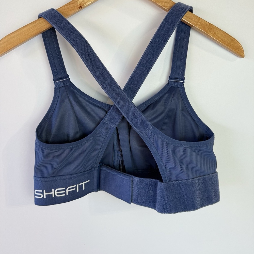SHEFIT Ultimate Sports Bra Navy Front Zip Adjustable Straps High Impact Sz M $74 - Picture 3 of 6